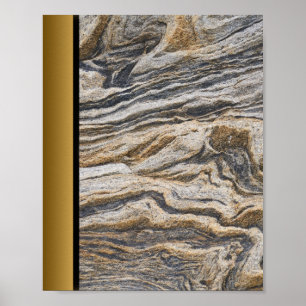Brauner grauer Marmorstein - Schwarz-Gold-Grenze K Poster