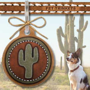 Brauner grüner Western, gesteppt Lederkaktus Haustiermarke