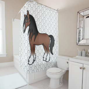 Brauner Gypsy Vanner Clydesdale Shire Cartoon Pfer Duschvorhang
