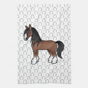 Brauner Gypsy Vanner Clydesdale Shire Cartoon Pfer Geschirrtuch