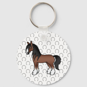Brauner Gypsy Vanner Clydesdale Shire Cartoon Pfer Schlüsselanhänger
