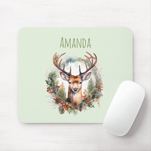 Brauner Hirsch mit Geweih Rustikale Outdoor-Optik Mousepad (Mit Mouse)