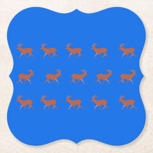 Brauner Hirsch Wandelt Festliches Muster Blau   Untersetzer