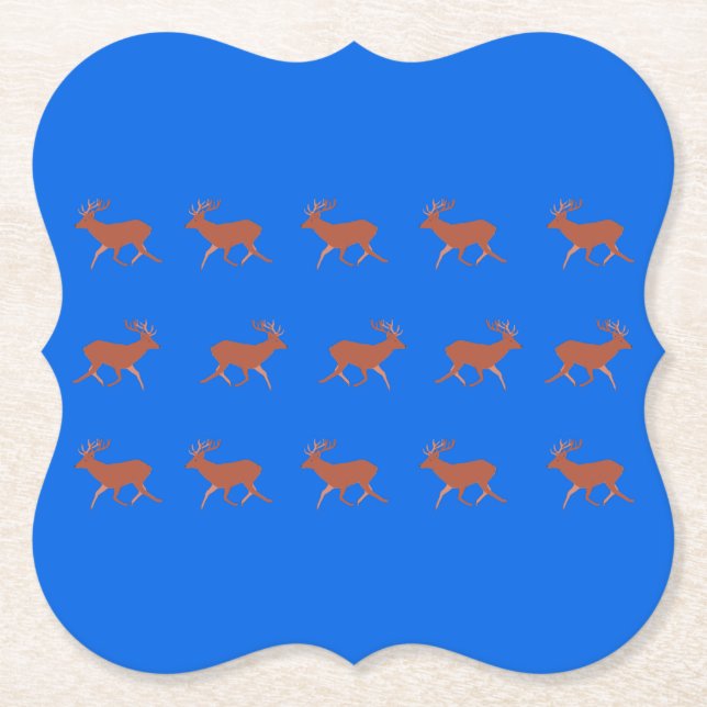 Brauner Hirsch Wandelt Festliches Muster Blau   Untersetzer (Vorderseite)