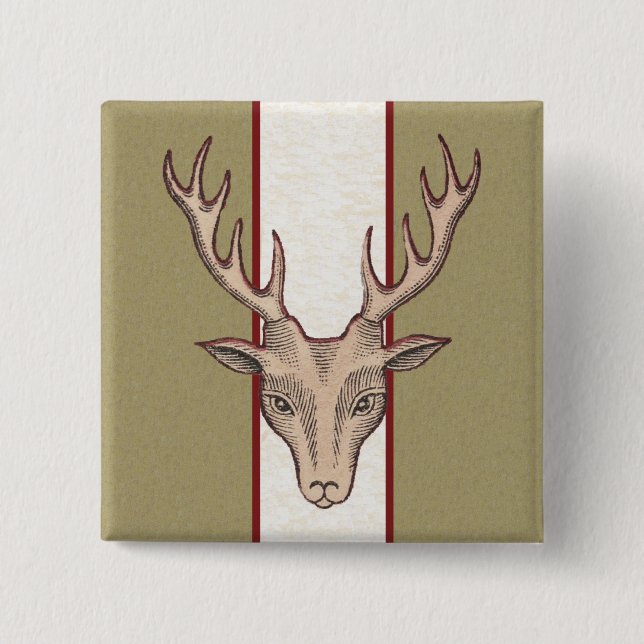 Brauner Hirschkopf schwarz geätzt auf Streifen Button (Vorderseite)