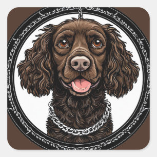 Brauner Hund mit Kette und dekorativem Kreis Quadratischer Aufkleber