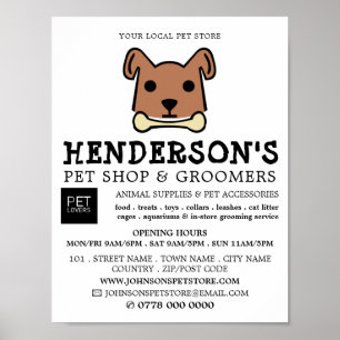 Brauner Hund mit Knochen, Pet Store & Groomer Poster