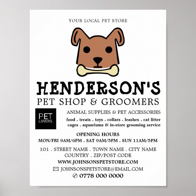 Brauner Hund mit Knochen, Pet Store & Groomer Poster (Vorne)