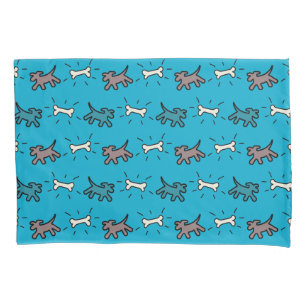 Brauner Hund und Knochengraffiti-Blauer Pillowcase Kissenbezug