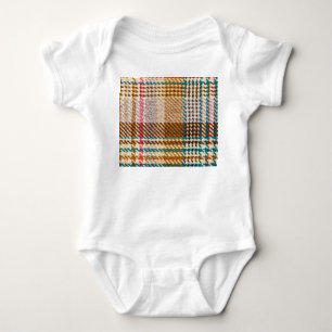 Brauner karierter Stoff, Schottische Wolle. Baby Strampler