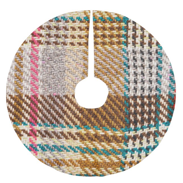Brauner karierter Stoff, Schottische Wolle. Polyester Weihnachtsbaumdecke (Vorderseite)