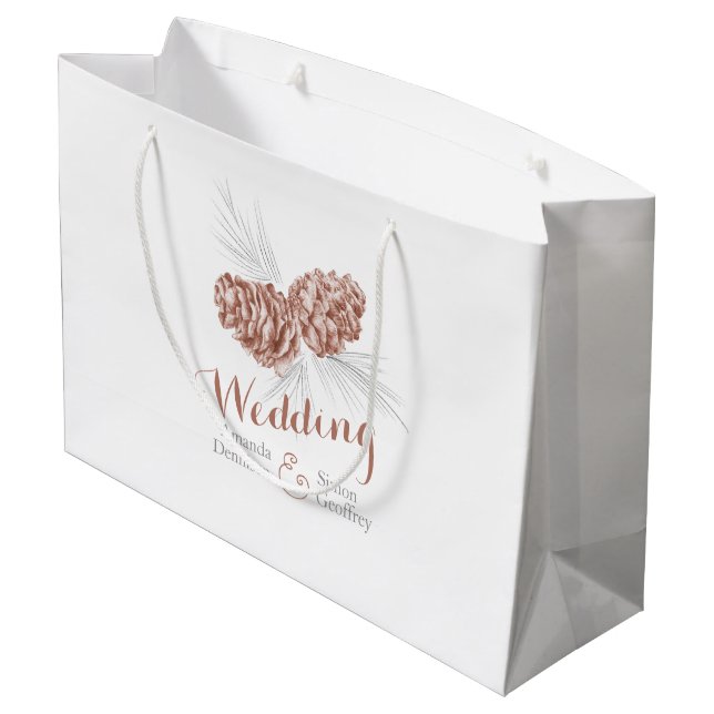 Brauner Kiefernkegel zeichnend Hochzeit große Gesc Geschenktüte (Rückseite Schrägansicht)
