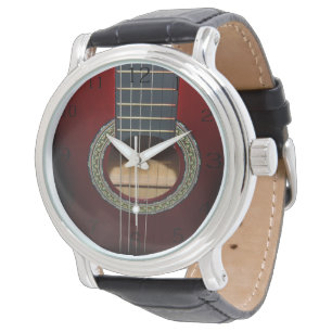 Brauner klassischer Gitarrenkleber und -stränge, Armbanduhr