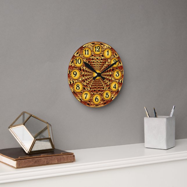 brauner Korb mit geometrischem Muster Runde Wanduhr (Büro)