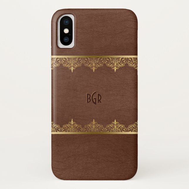 Brauner Leder- und Goldrahmen Case-Mate iPhone Hülle (Rückseite)
