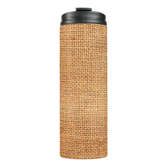 Brauner Leinenuntergrund oder Sacktuch Thermosbecher (Vorderseite)