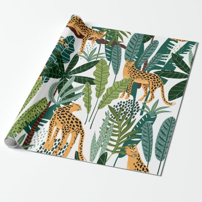 Brauner Leopard in tropischen, üppigen Dschungel-B Geschenkpapier (Ungerollt)