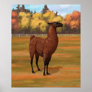 Brauner Llama im Herbst Poster