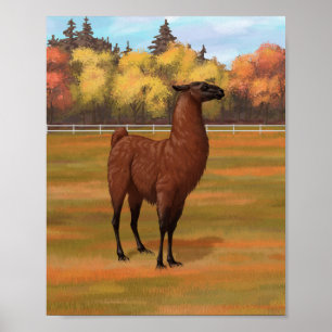 Brauner Llama im Herbst Poster