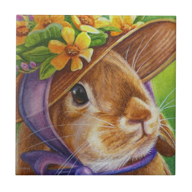 Brauner Lounge Eared Kaninchen im Bonnet Wasserfar Fliese (Vorderseite)