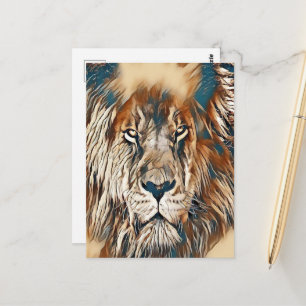 Brauner Löwe Gesicht künstlerische Malerei Postkarte