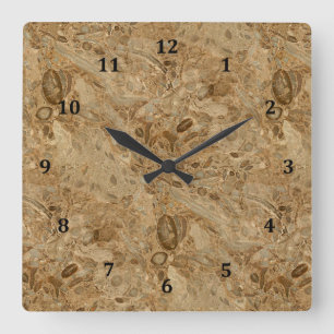 Brauner Marmorfossil Quadratische Wanduhr