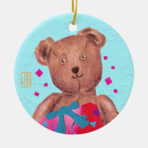 Brauner Mit Augen Teddybär Geburtstagsfeier Kerami Keramik Ornament