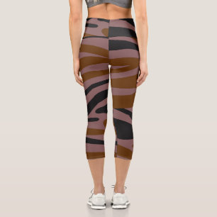 Brauner Neon Streifen Capri Leggings