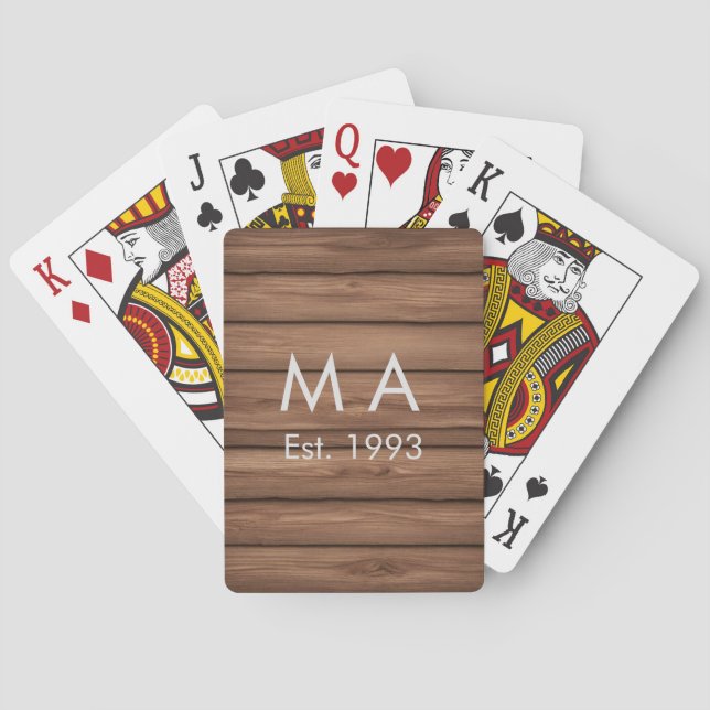 Brauner rustikaler Boho Anbringen des Namensbuchst Spielkarten (Rückseite)