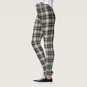 Brauner Schwarz-weißer Tartan Karierte Kettenreif Leggings