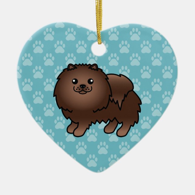Brauner Spitz Hunde Cartoon Illustration Keramikornament (Vorne)