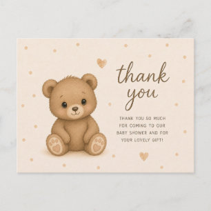 Brauner Teddybär Baby Shower Dankeschön Postkarte