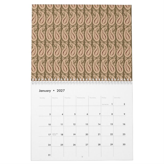 Brauner Teppich mit detailliertem Motivmuster mit Kalender (Jan 2027)