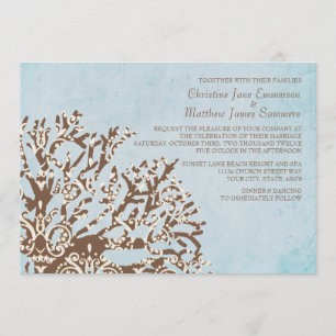 Brauner und Aquamariner Coral Beach Hochzeitsempfa Einladung