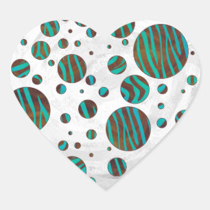 Brauner und Aquamariner Polka Dot Zebra Herz-Aufkleber