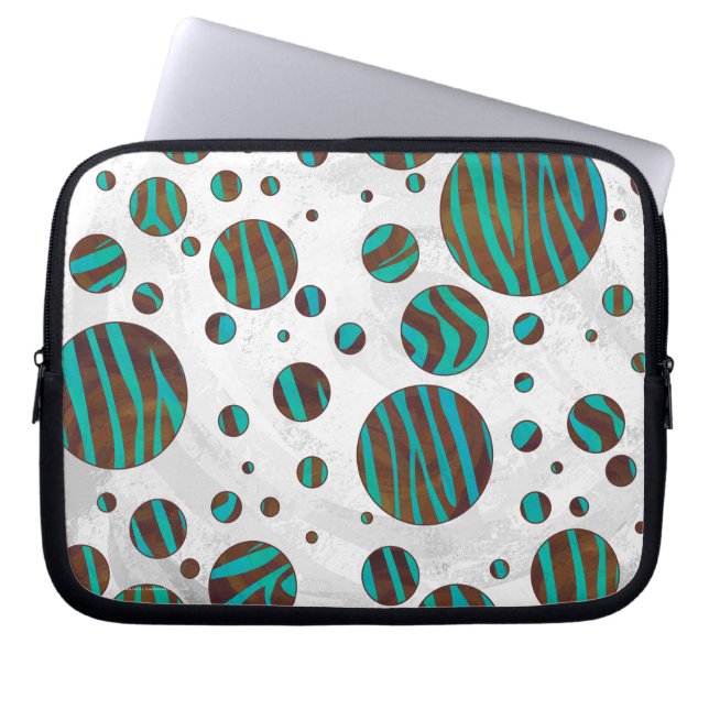 Brauner und Aquamariner Polka Dot Zebra Laptopschutzhülle (Vorderseite)