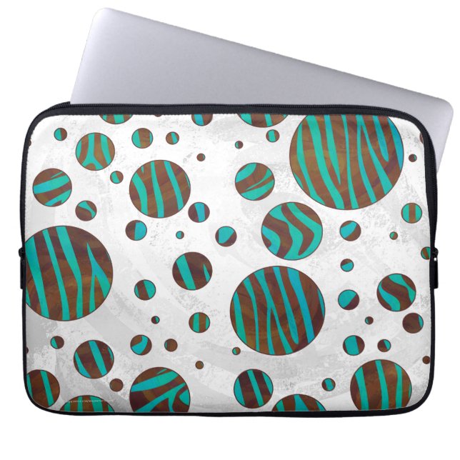 Brauner und Aquamariner Polka Dot Zebra Laptopschutzhülle (Vorderseite)