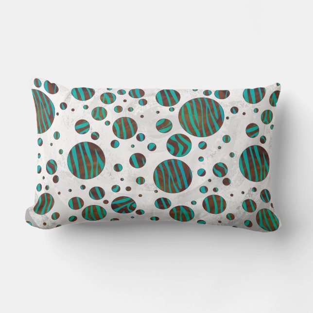 Brauner und Aquamariner Polka Dot Zebra Lendenkissen (Vorderseite)