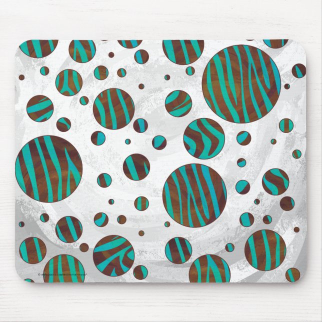 Brauner und Aquamariner Polka Dot Zebra Mousepad (Vorne)