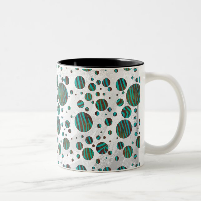 Brauner und Aquamariner Polka Dot Zebra Zweifarbige Tasse (Rechts)