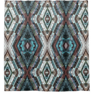 Brauner und Blauer Kaleidoskop Duschvorhang