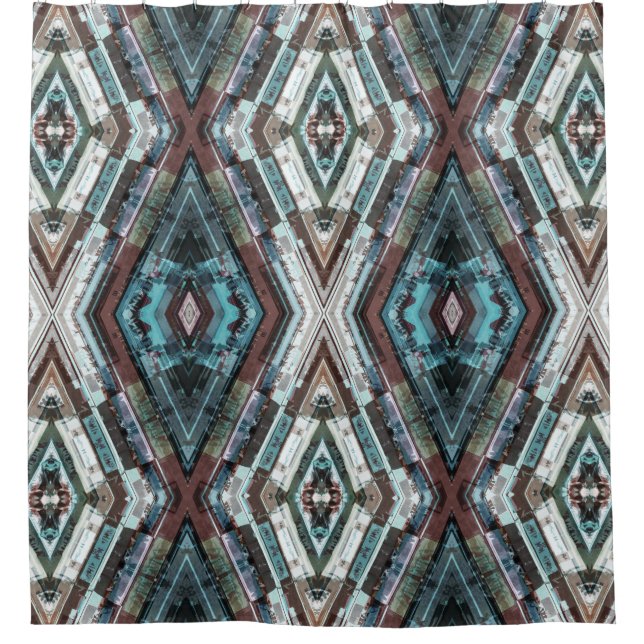 Brauner und Blauer Kaleidoskop Duschvorhang (Vorderseite)