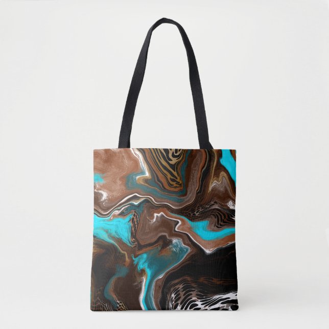 Brauner und blauer Marmor Wasserstrahler Kunst Tasche (Vorderseite)
