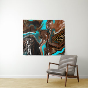 Brauner und blauer Marmor Wasserstrahler Kunst Wandteppich