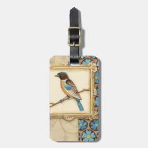 Brauner und Blauer Vogel auf einer Zweigstelle nac Gepäckanhänger