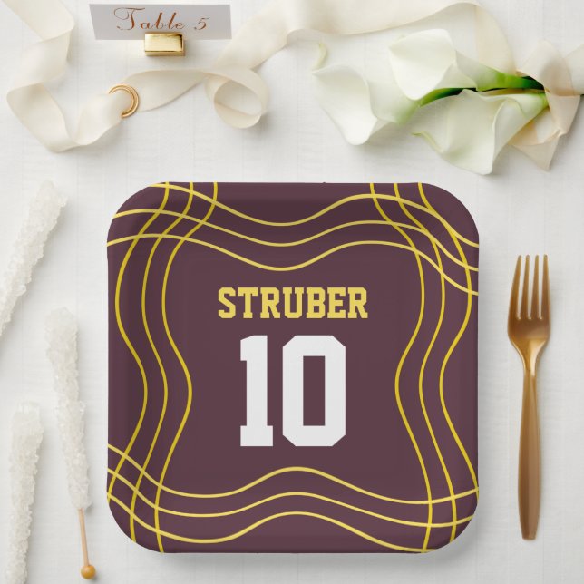 Brauner und gelber Sport Pappteller (Hochzeit)