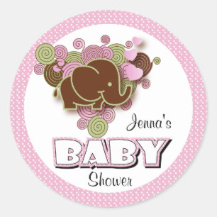 Brauner und rosa Elefant Babydusche Runder Aufkleber