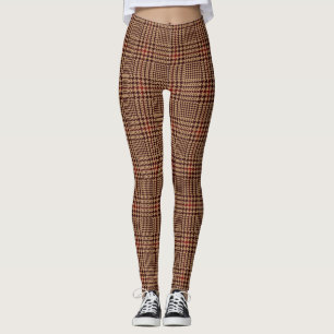 Brauner und roter Hahnentrittmuster Karo Leggings