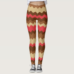 Brauner und roter Herbst Zig Zag gestreift Leggings