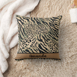 Brauner und schwarzer Tiger und Zebradruck Kissen